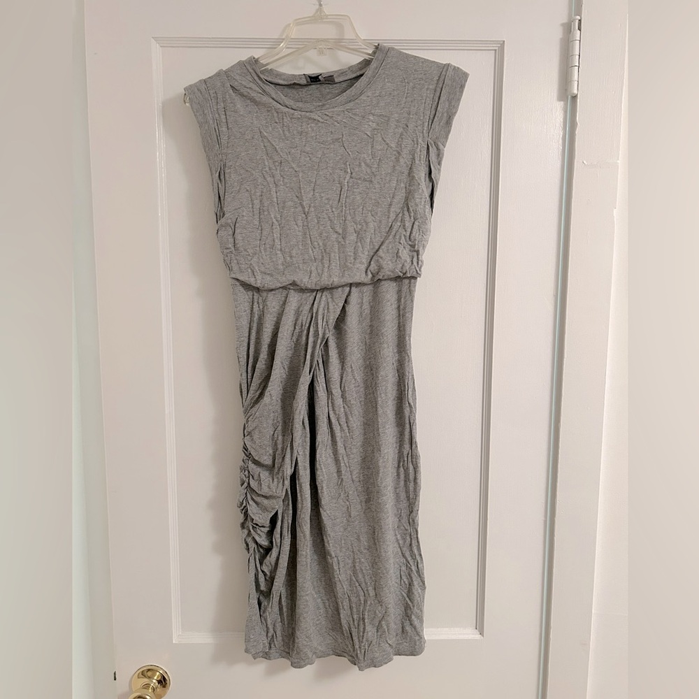 ASOS Dress in Gray; size 6; cap sleeve; bodycon; side ruching; back cut out